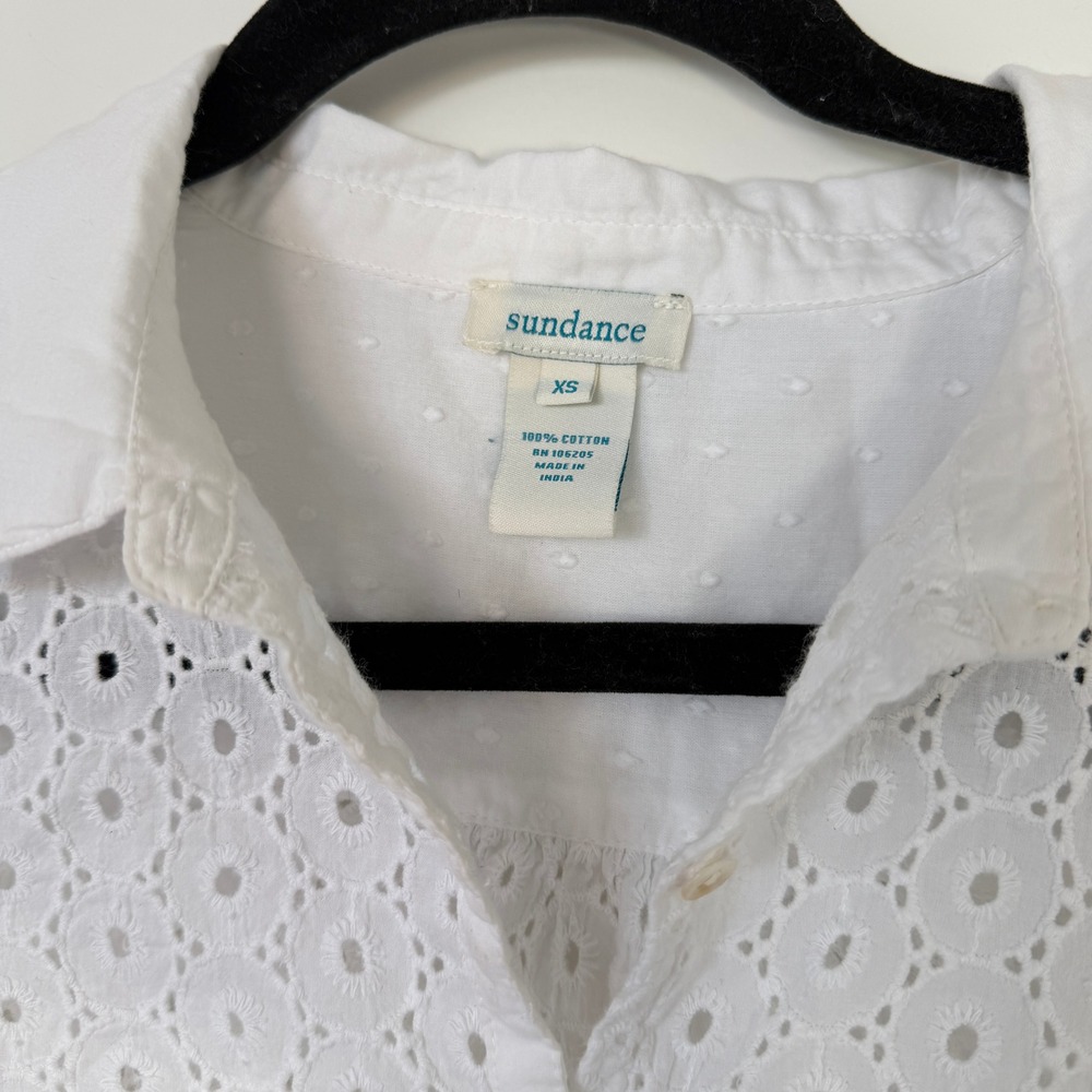 Sundance Womens‎ White Cotton Eyelet Lace Swiss Dot Patchwork Button Shirt XS - Picture 4 of 8